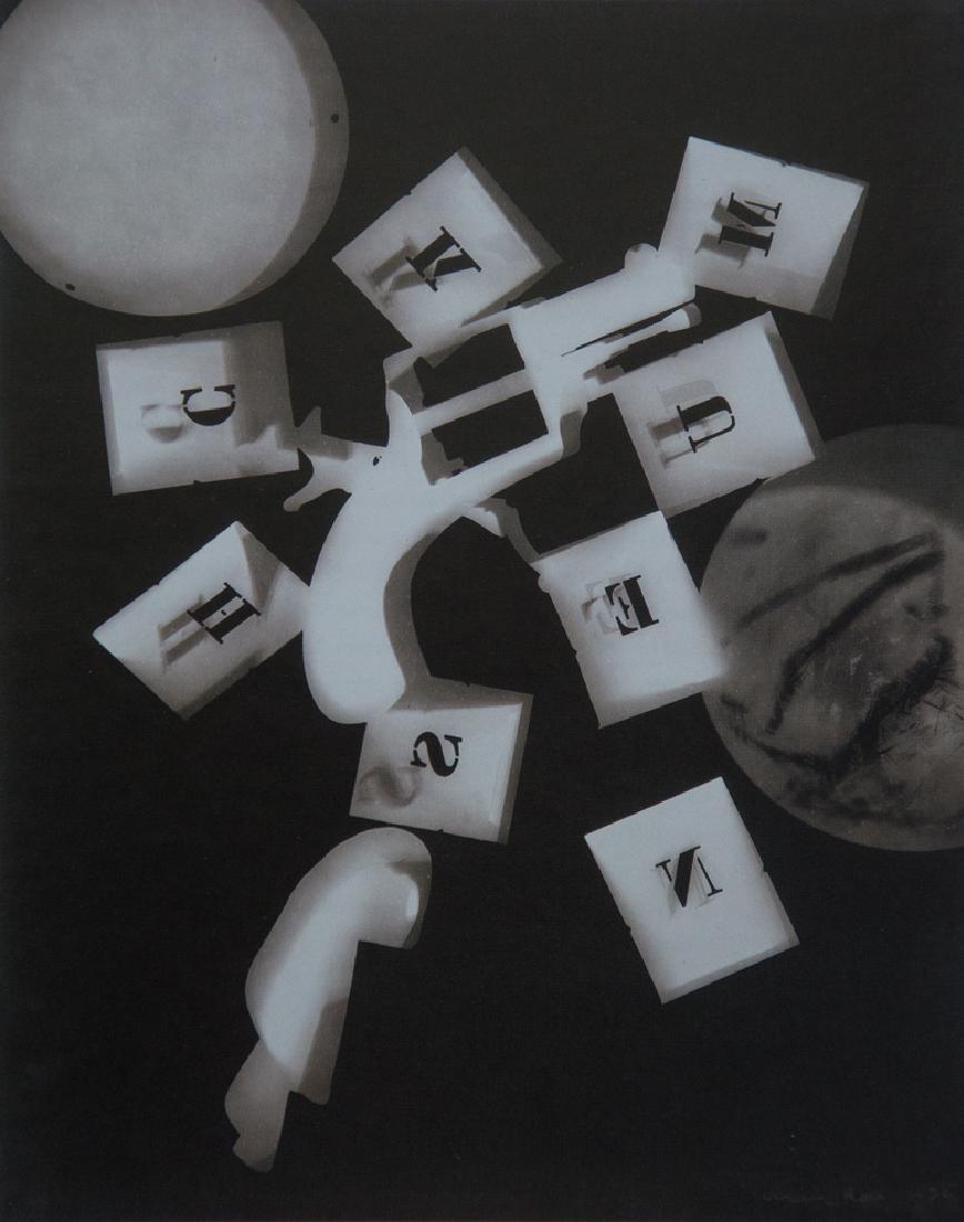 MAN RAY - Untitled Rayograph (Gun with Letter Stencils): Artist: Ray, Man Title: Untitled Rayograph (Gun with Letter Stencils), 1924 Medium: Photo Litho, Four Color, 1999, Singapore Dimensions: 5.65x7" Heat Wax Mounted on 11x14" Conservation Board Man Ray,