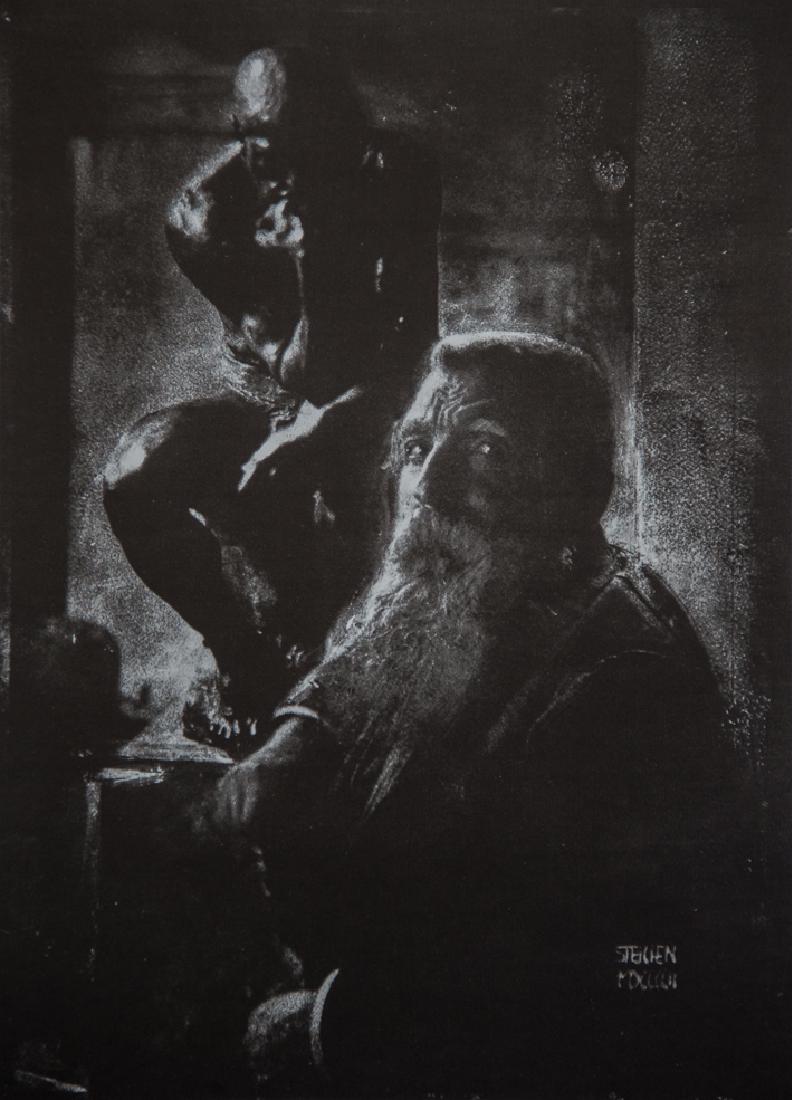 EDWARD STEICHEN - Rodin and "The Thinker", 1902: Artist: Steichen, Edward Title: Rodin and "The Thinker", 1902 Medium: Photo Litho, 1982, USA Dimensions: 6.4x8.75" Heat Wax Mounted on 11x14" Conservation Board Edward Steichen was born in Luxembourg