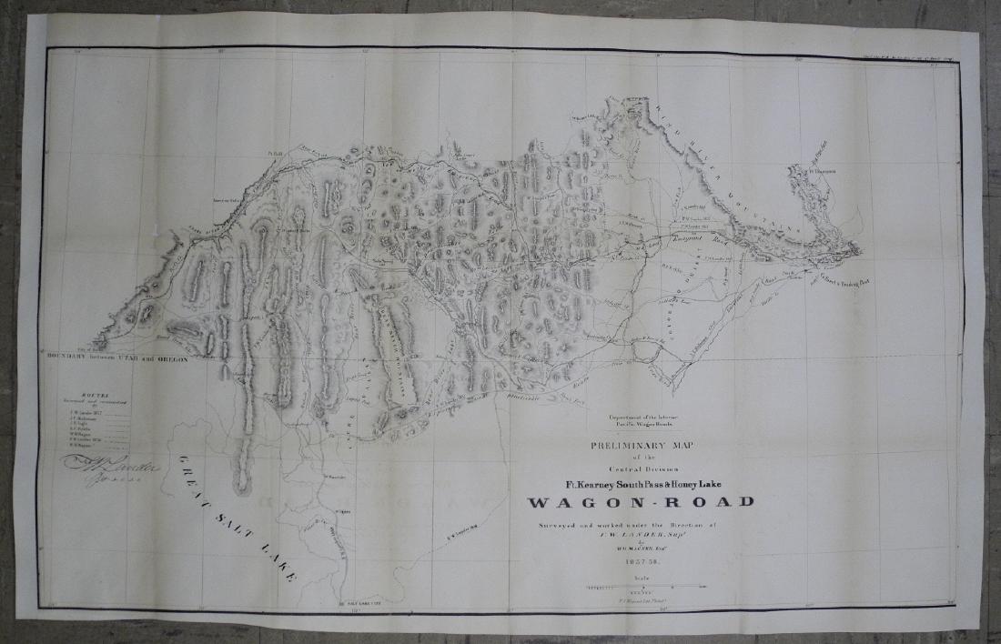 Map of the Central Division Ft. Kearney South Pass &: Title/Content of Map: Map of the Central Division Ft. Kearney South Pass & Honey Lake Wagon - Road Date: 1857-1818 ca. Cartographer: WAGNER, F. W. / F. W. LANDER Size: 20.5X33.5 35th Cong. 2d. sess. S