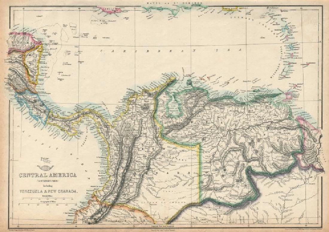 SOUTHERN CENTRAL AMERICA. Mosquito New Granada: TITLE/CONTENT OF MAP: 'Central America (Southern Part) Including Venezuela & New Granada' Date: 1863 IMAGE SIZE: Approx 32.0 x 45.5cm, 12.5 x 18 inches (Large) TYPE: Antique map with original outline 