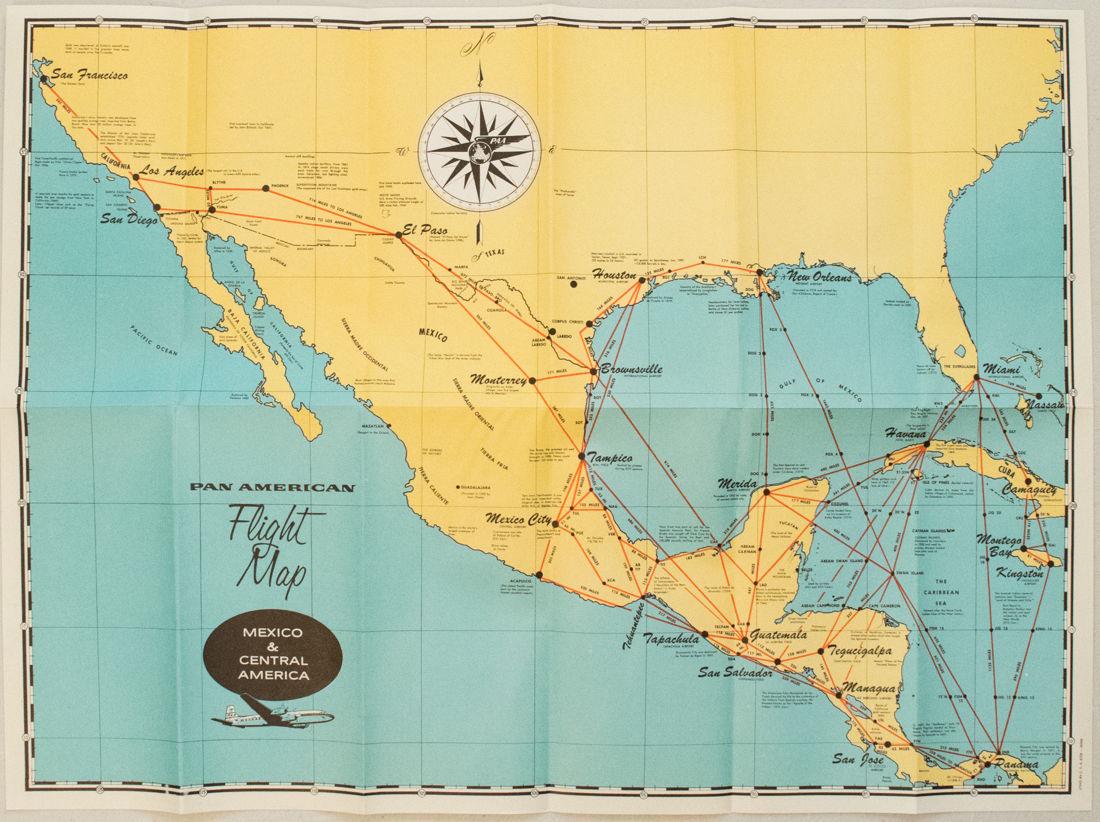 1957 Route Map of Pan American Airline to Mexico, (1 of 1)
