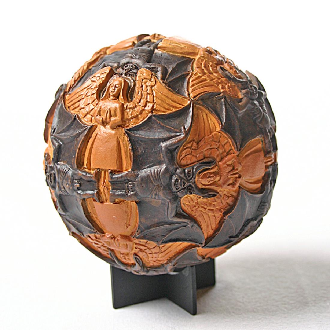 After Maurits Escher: Sphere Angels & Devils Statue: Item: After Maurits Escher: Sphere Angels & Devils Statue Maker: Mouseion Collection Origin: Netherlands Date/Period: 2016 Materials: Polystone Size: H. 4.46 x W 3.42 inch Sphere Angels & Devils Statu