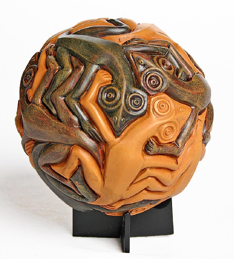 After Maurits Escher: Sphere with Reptiles Statue: Item: After Maurits Escher: Sphere with Reptiles Statue Maker: Mouseion Collection Origin: Netherlands Date/Period: 2016 Materials: Polystone Size: H. 4.46 x W 3.42 inch Sphere with Reptiles Statue, i