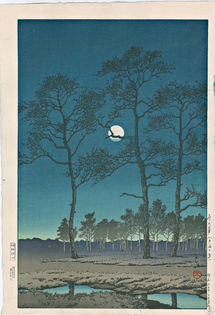 Kawase Hasui Woodblock Toyamagahara Winter Moon (1 of 2)