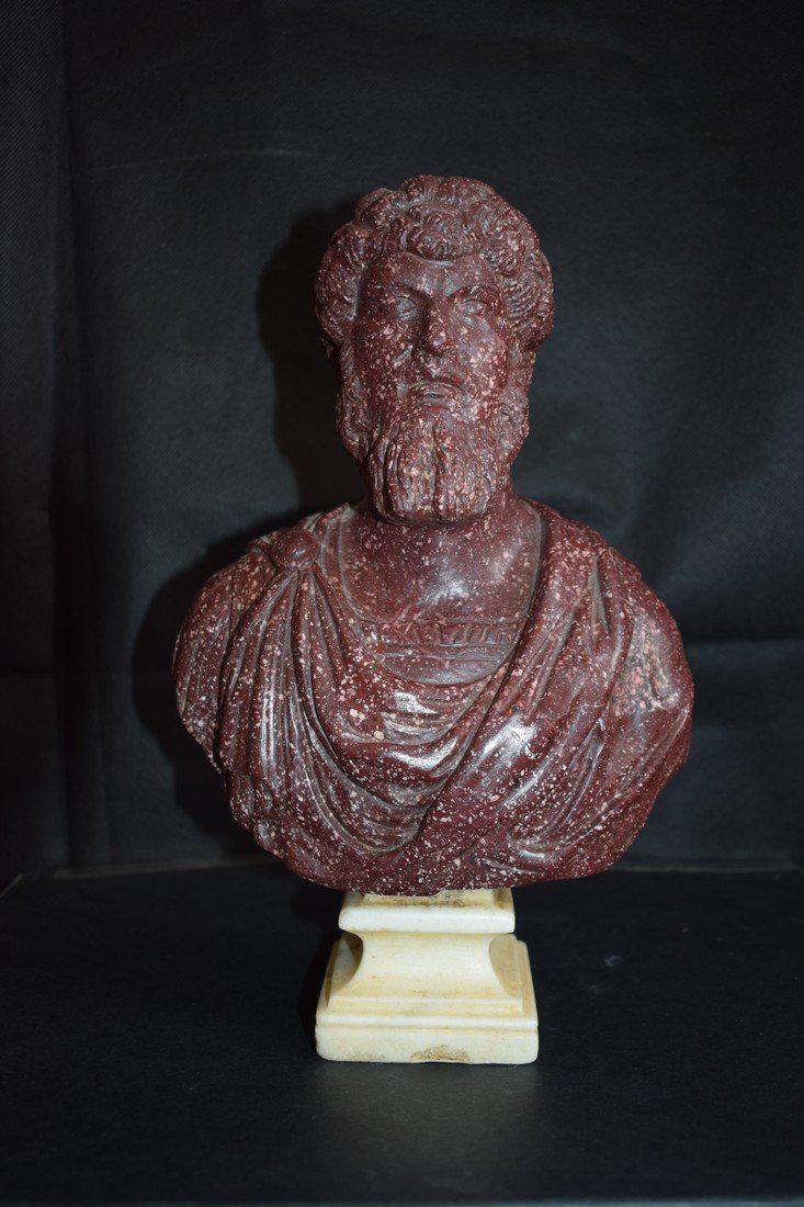 Lucio Vero bust in porphyry: Title: Lucio Vero bust in porphyry Date/Period: Nineteenth century Materials: Porphyry Dimensions: Height Cm.28 Width Cm.18 depth Cm.10 Lucio Vero bust in porphyry from the period of the Grand Tour It