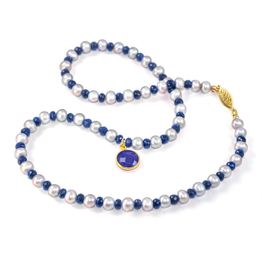 14K Pearl and Sapphire Necklace with 5 carat Sapphire