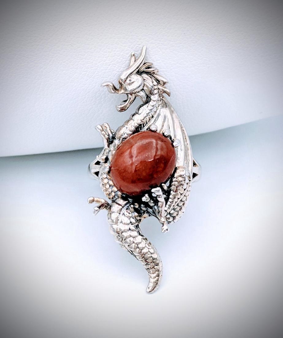 Sterling Silver Dragon Designed Ring with Jasper (1 of 3)