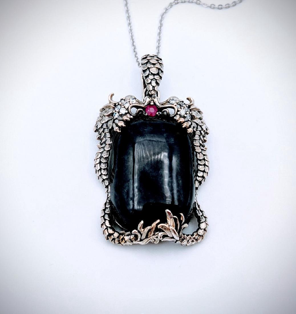 Sterling Silver Nuumite Ruby CZ Dragon Necklace (1 of 3)