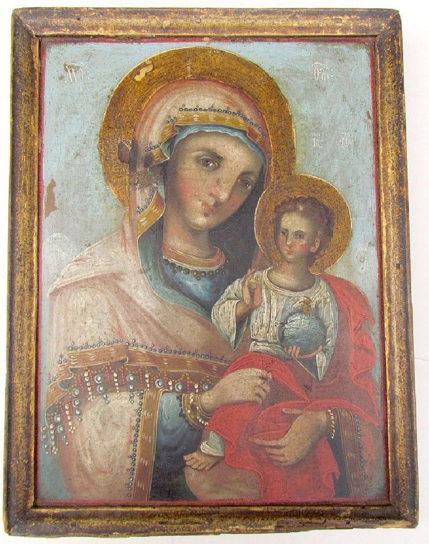 ANTIQUE 19th CENTURY FRAMED MOTHER OF GOD PAINTING ON (1 of 3)