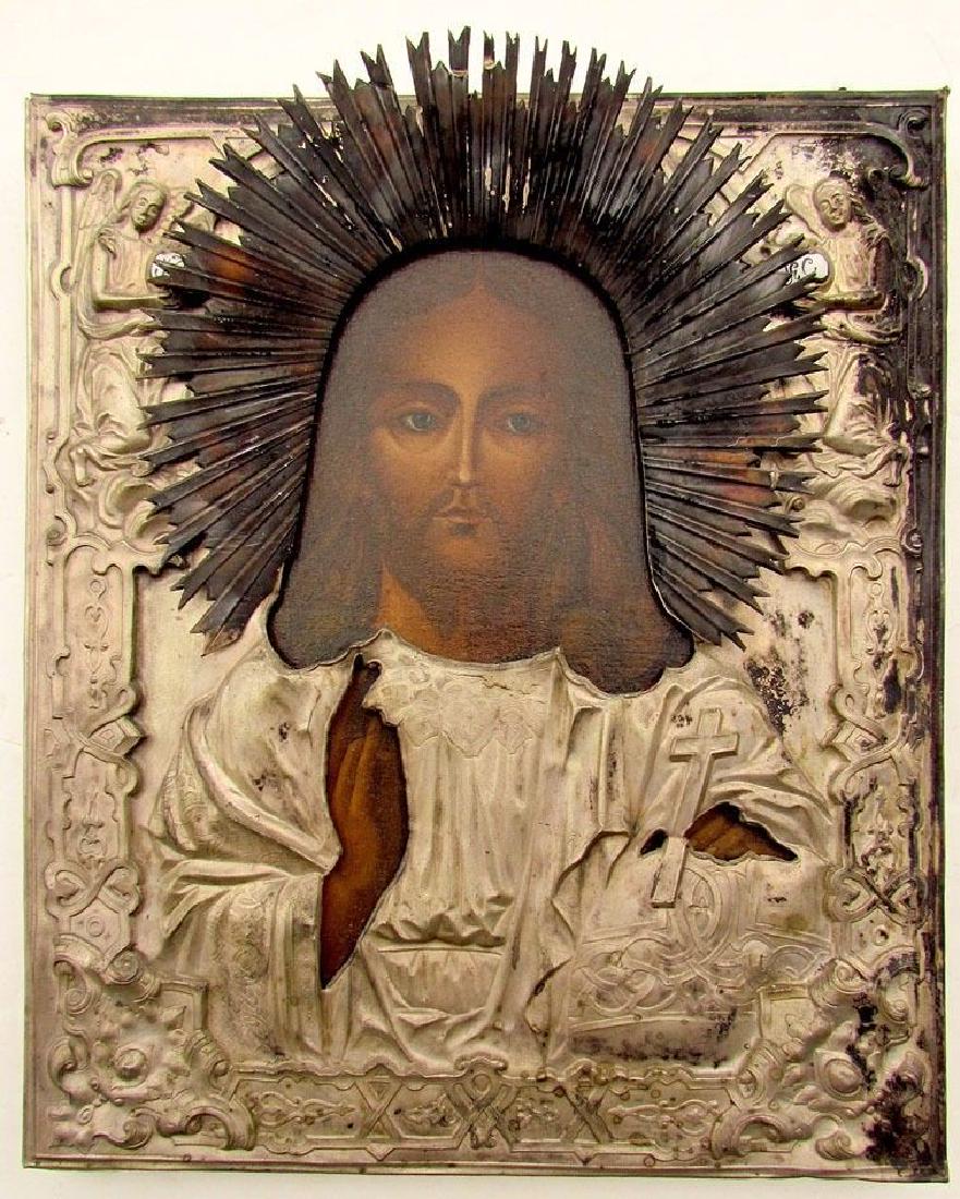 19th CENTURY ANTIQUE RUSSIAN ICON JESUS RARE SILVER (1 of 5)