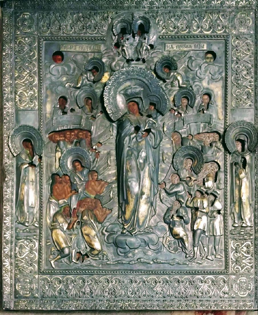 Antique 19c Russian 84 Silver icon of rhe Mother of God (1 of 2)