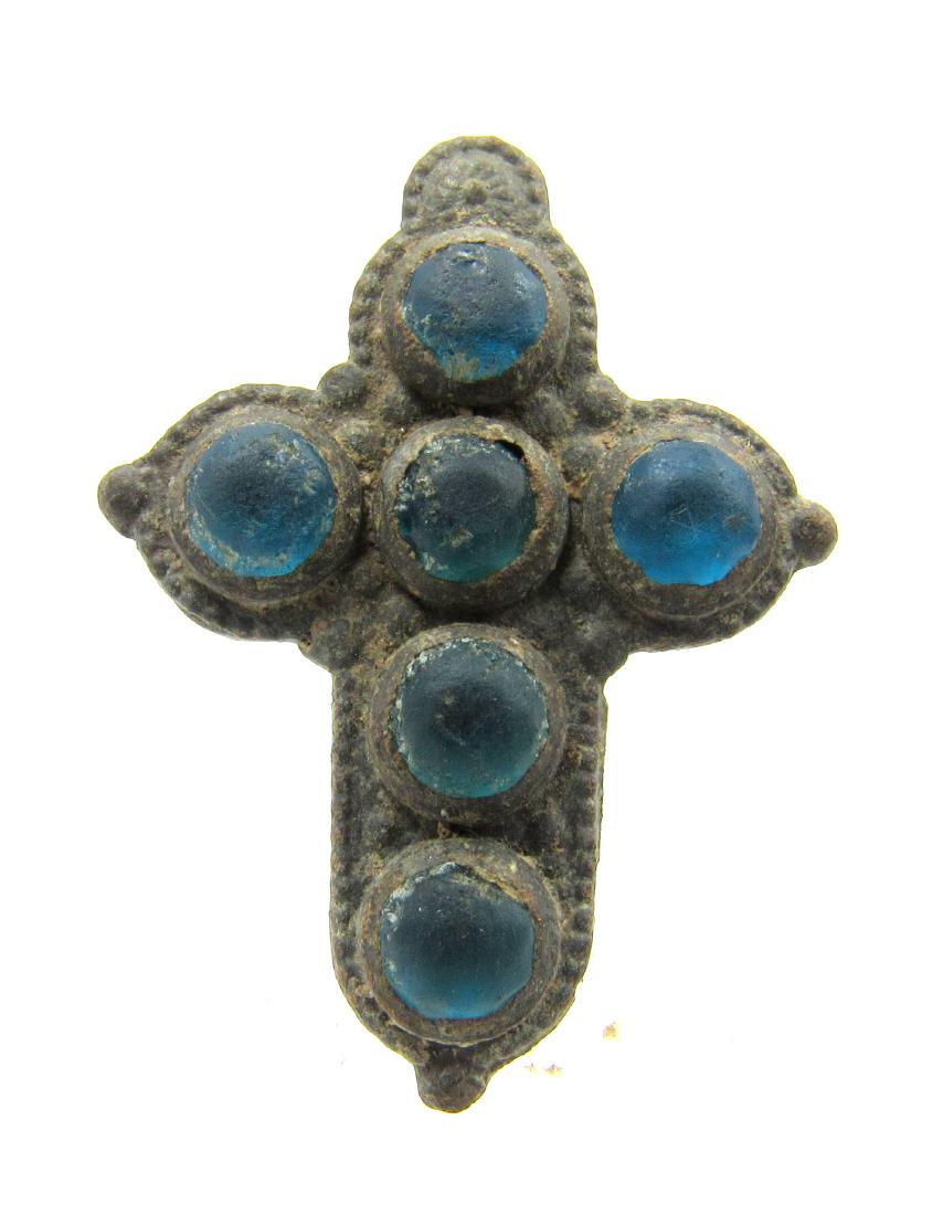 Post Medieval Bronze Cross Pendant with Stones (1 of 3)
