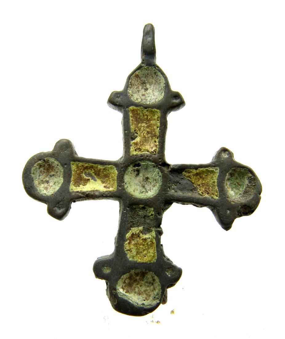 Medieval Viking Era Bronze Enamelled Cross Pendant (1 of 3)