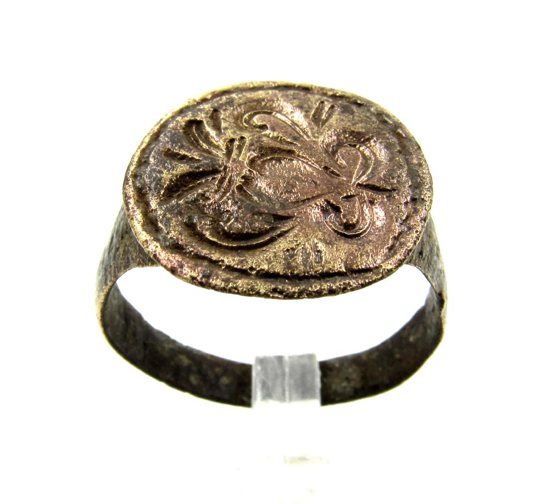 Medieval Crusaders Era Bronze Heraldic Crest Seal Ring (1 of 4)