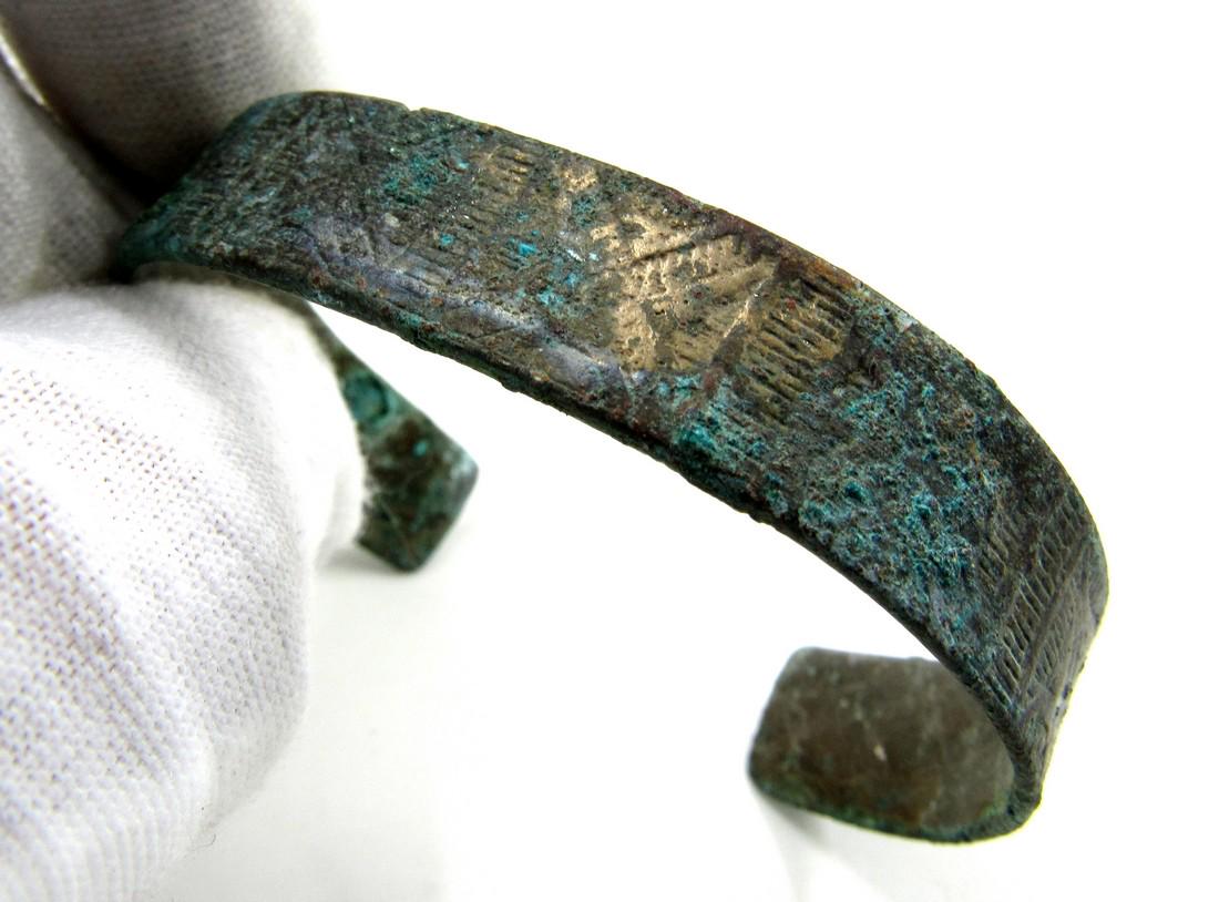 Medieval Viking Era Bronze Bracelet with X's - God (1 of 3)