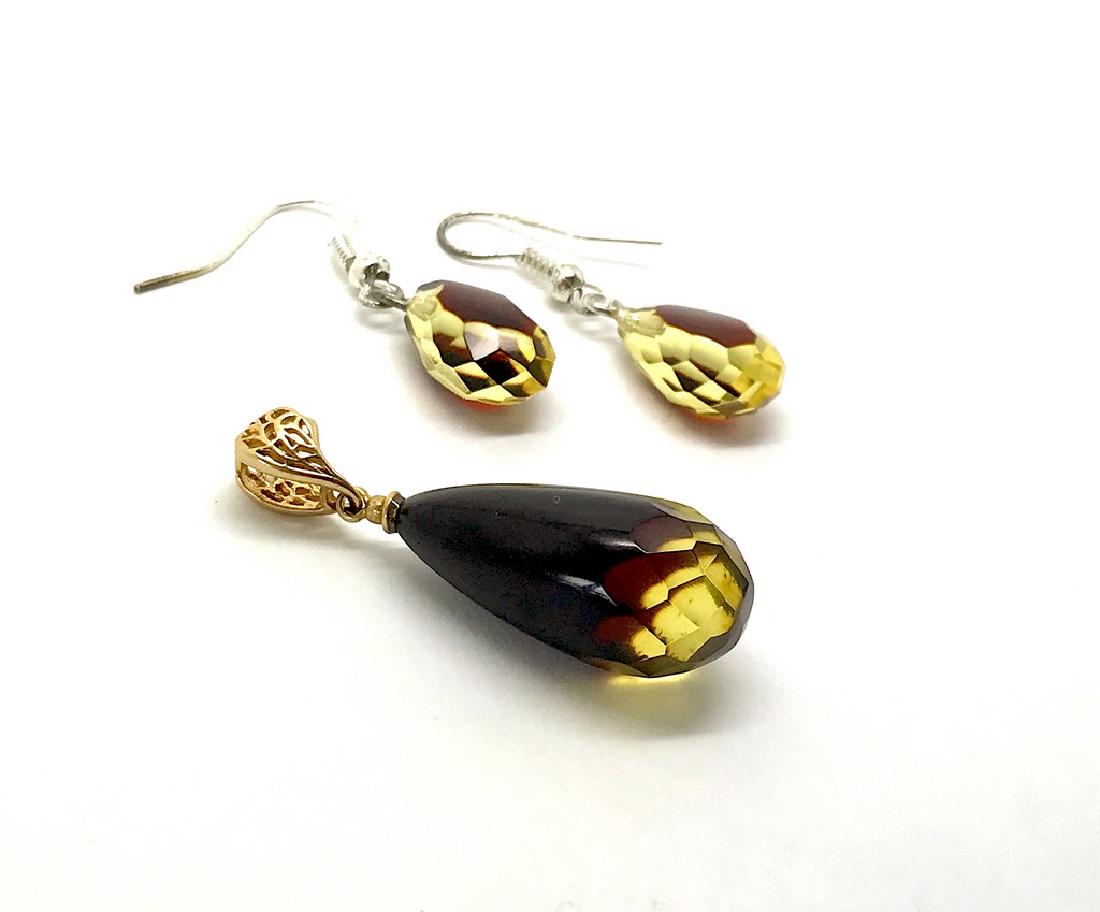 Vintage silver Baltic amber handcarved pendant and (1 of 10)