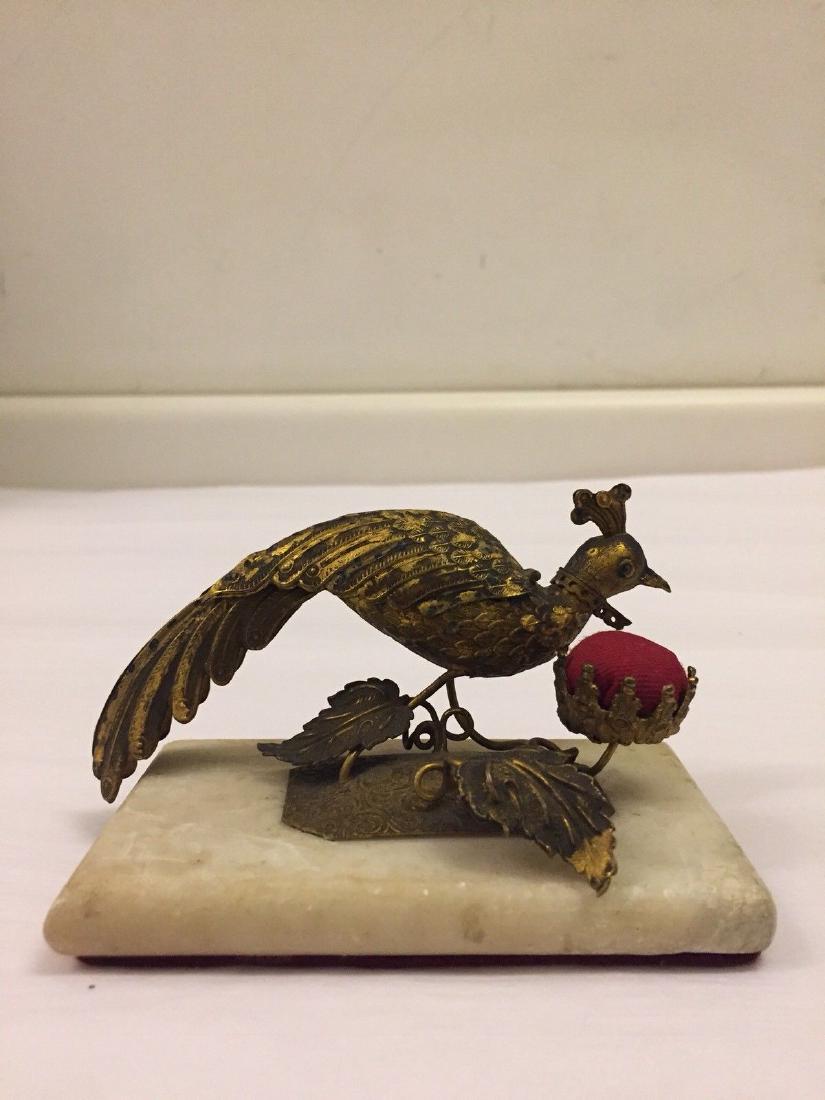 Gilt Metal Peacock Box and Pin Cushion, circa 1890 (1 of 8)