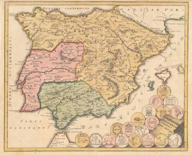 1720 Hispania Vetus: By: Johann Christoph Weigel Date: 1720 (Published) Nuremberg Dimensions: 12.5 x 15.4 inches (31.8 cm x 39 cm) This remarkable authentic antique hand-colored map depicts Hispania and the northern tip o