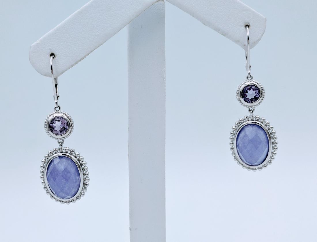 Sterling Silver Dangly Violet Jade Amethyst Earrings (1 of 3)