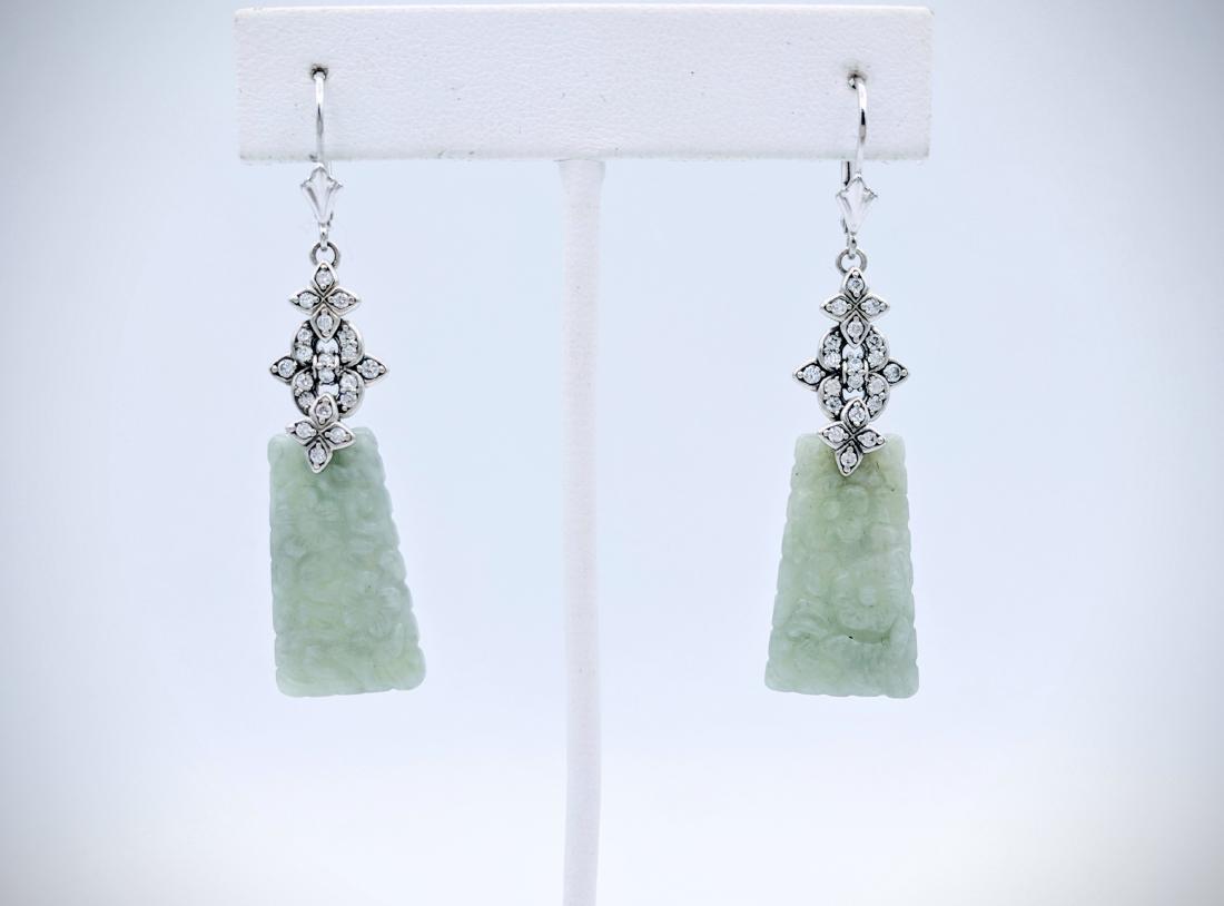 Sterling Silver Engraved Jade Earrings with CZ (1 of 3)