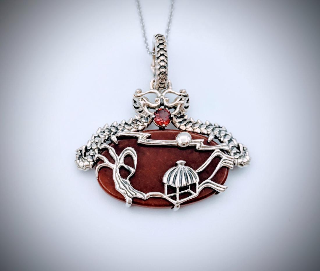 Sterling Silver Jasper Garnet Imperial Design Necklace (1 of 3)