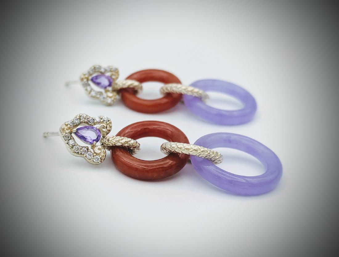Sterling Silver Violet Jade Jasper Amethyst Earrings (1 of 3)