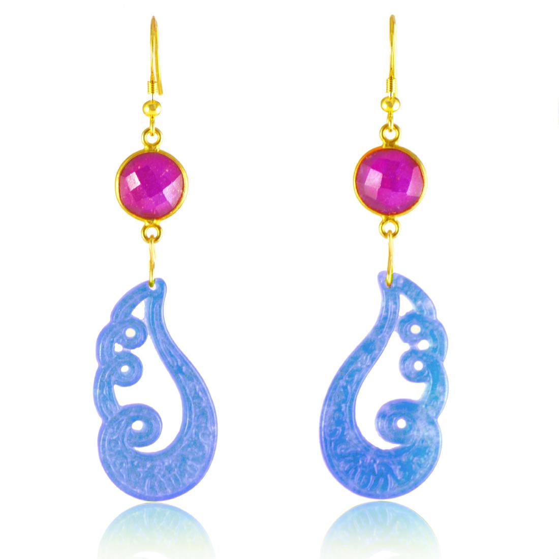 Carved Semi-transparent Jade and Ruby 5 carat Earrings (1 of 3)