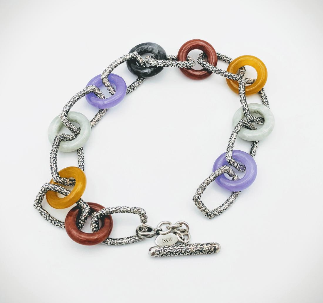 Sterling Silver Multicolored Jades Nuumite Bracelet (1 of 2)
