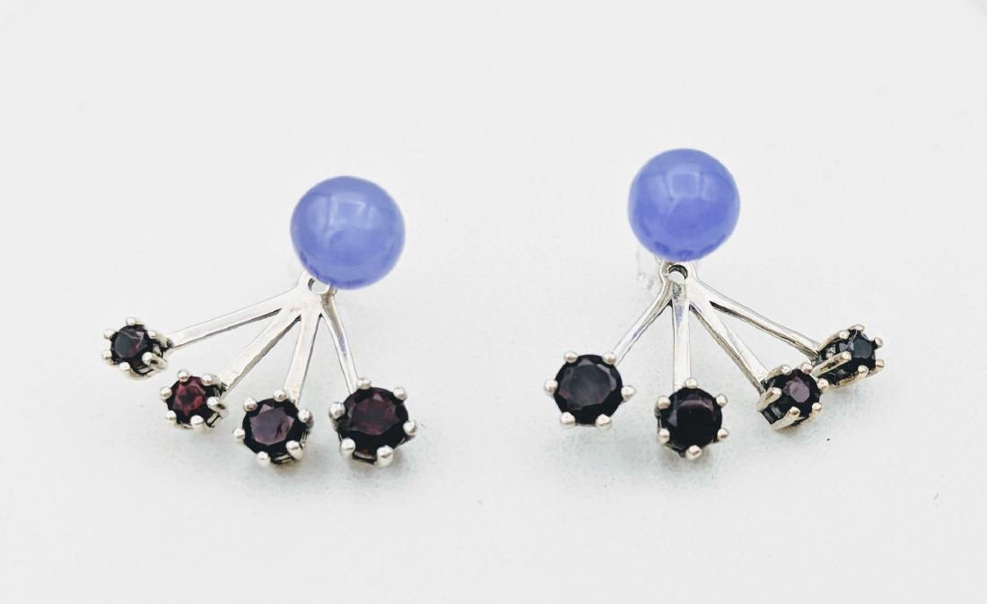 Sterling Silver Violet Jade Garnet Jacket Earrings (1 of 2)