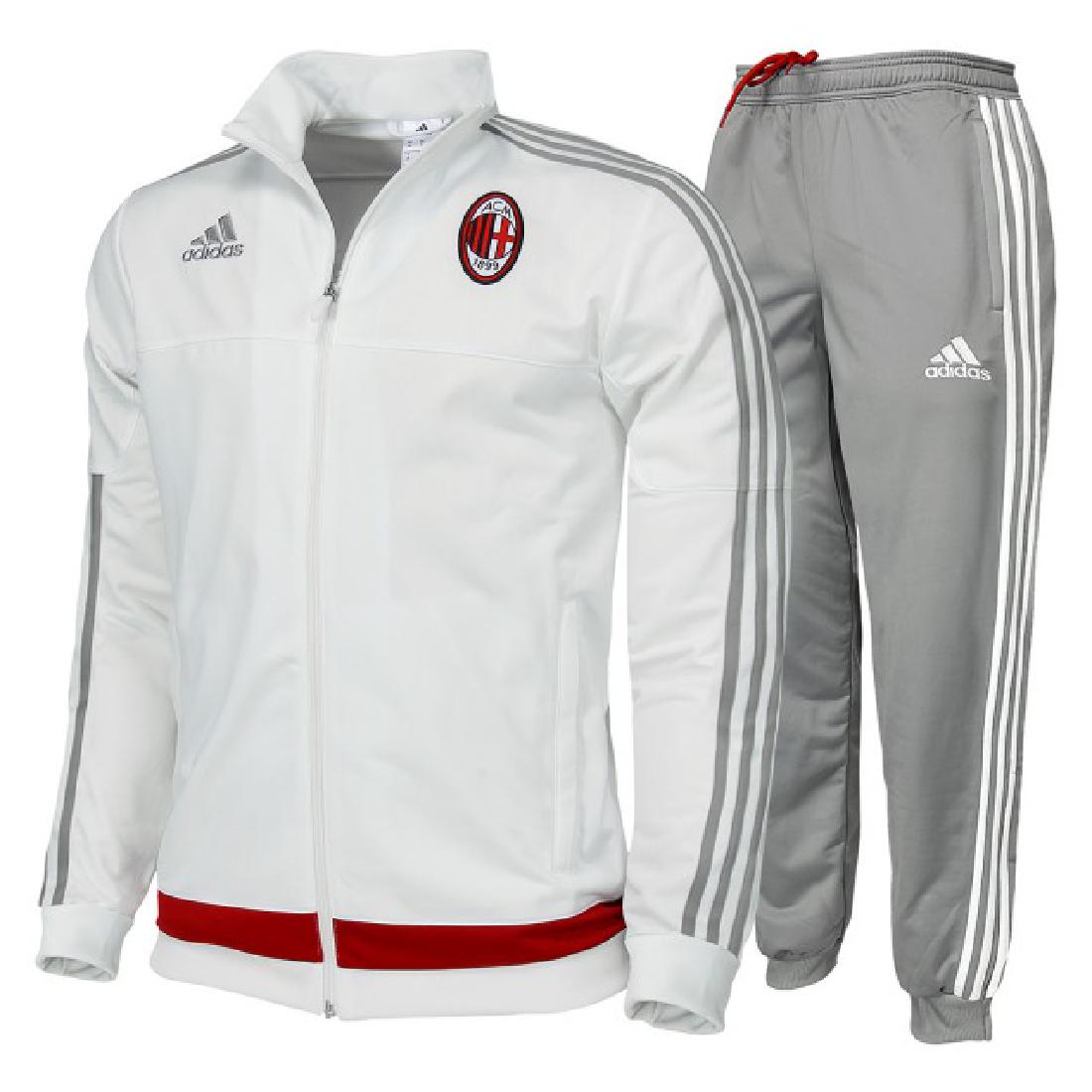 NEW Men‘s Adidas AC Milan ACM White / Grey Tracksuit: NEW Men‘s Adidas AC Milan ACM White / Grey Tracksuit Size XS Modern XS This is an official licensed AC Milan Adidas Performance tracksuit with frontal zip, elasticated borders, drawcord at waistband