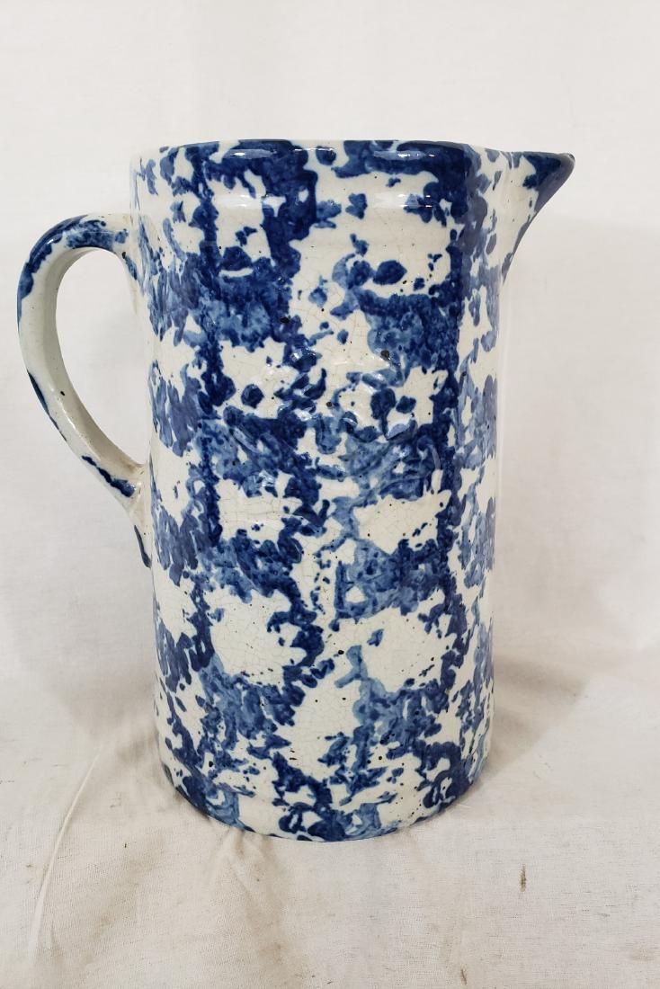 Blue spongeware pitcher embossed rose decoration c1880 (1 of 4)