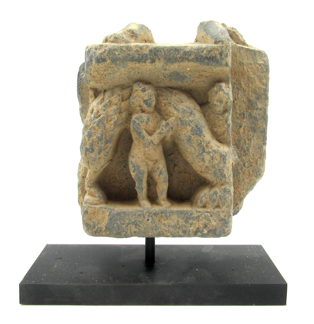 Ancient Gandhara Schist Panel with Figure on Display (1 of 3)