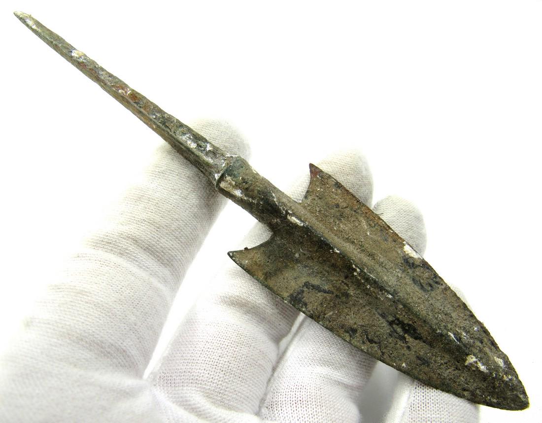 Ancient Greek Bronze Spear: Ancient Greek Bronze Spear Date: Circa 400 BC Ancient Greek Bronze Spear. This item has been professionally cleaned to show original details, and includes a lifetime authenticity certificate. Material