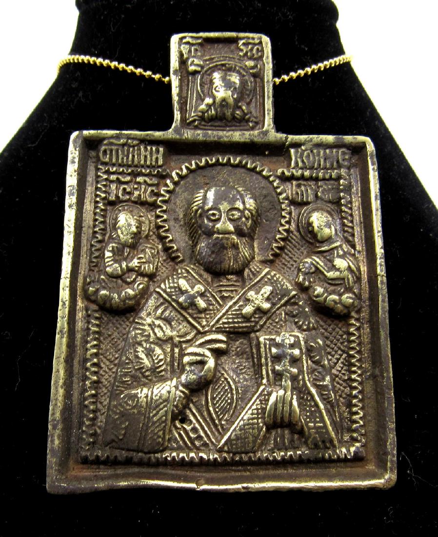 Medieval Bronze Icon Pendant with Saints (1 of 2)