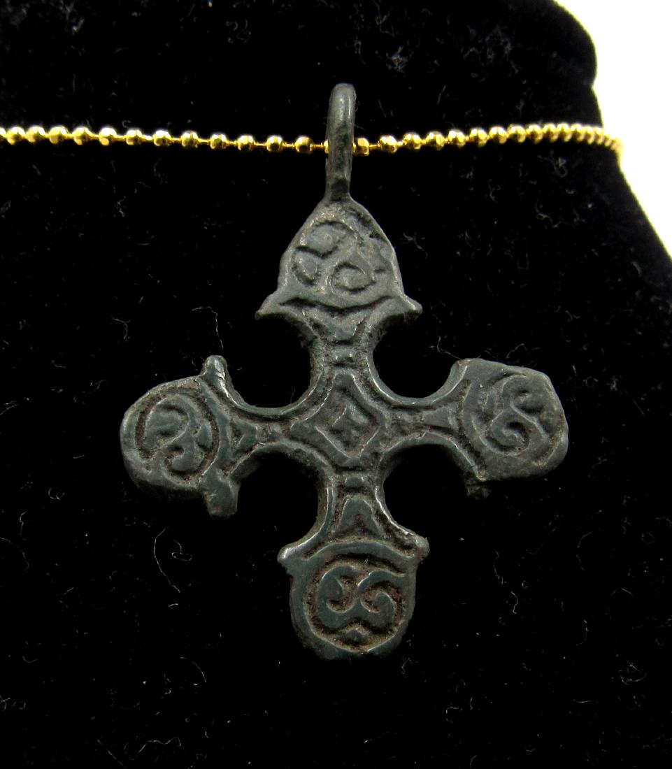Medieval Viking Era Bronze Runic Cross Pendant (1 of 2)