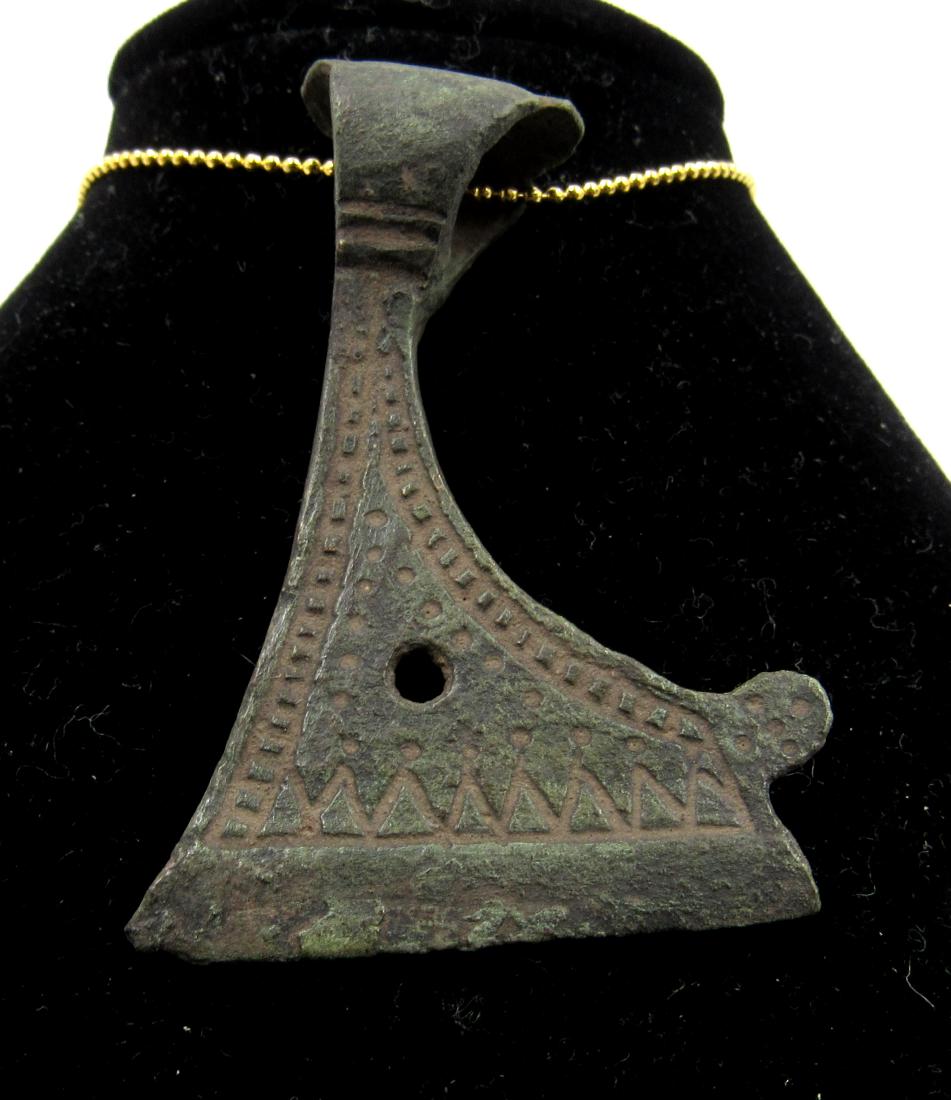 Medieval Viking Era Bronze Decorated Axe Pendant (1 of 2)