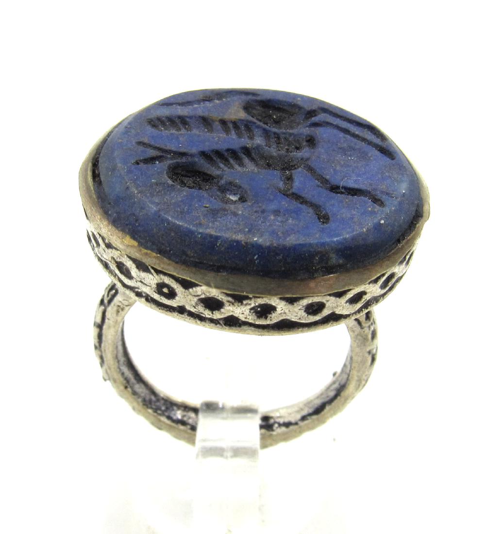 Post Medieval Silver Ring with Lapis Pegasus Intaglio (1 of 4)