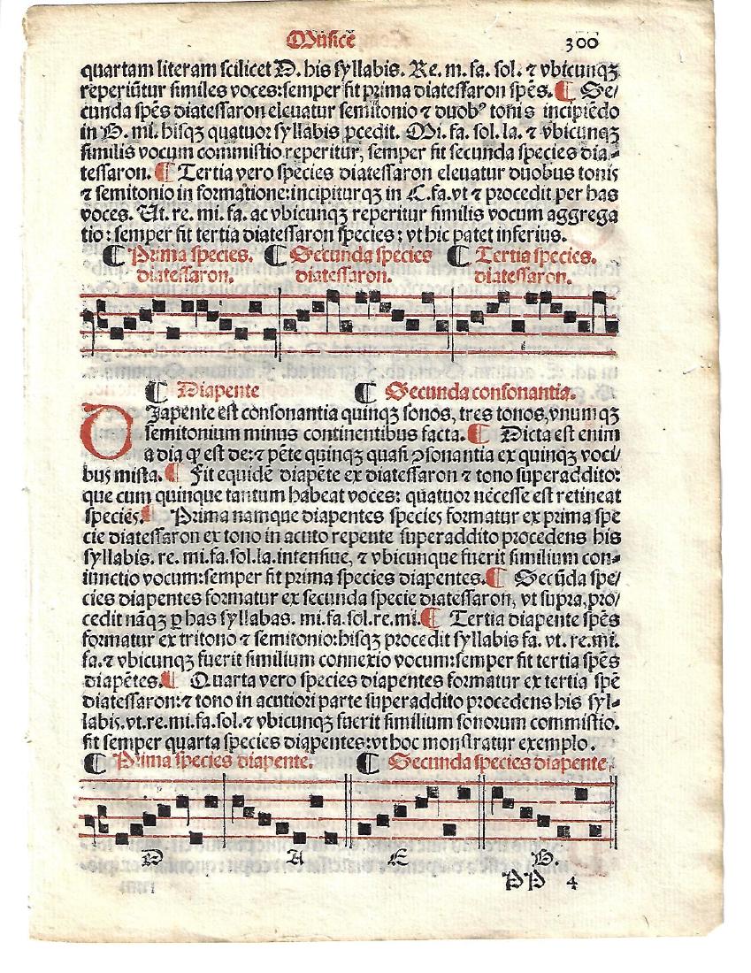 1567 Leaf Catholic Music Hymnal Leaf: 1567 Catholic hymnal leaf printed in red and black, with music, from "Sacerdotal ad Consuetudinem Sacro Sancte…", printed at Venice by Petri Liechtenstein. Fine, measures 6 x 8.5". Please note that 