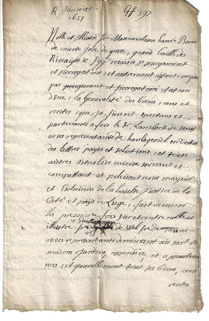 1657 French Manuscript Legal Document (1 of 2)