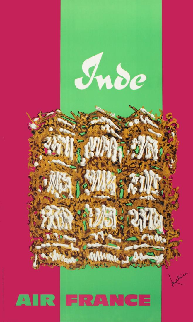 Georges Mathieu Offset Lithograph Air France: Inde: Air France: Inde by Georges Mathieu, 1971 Unsigned Offset Lithograph. Paper size is 39 x 23.5 inches, with an image size of 39 x 23.5 inches. The Offset Lithograph is from an unknown edition size. and