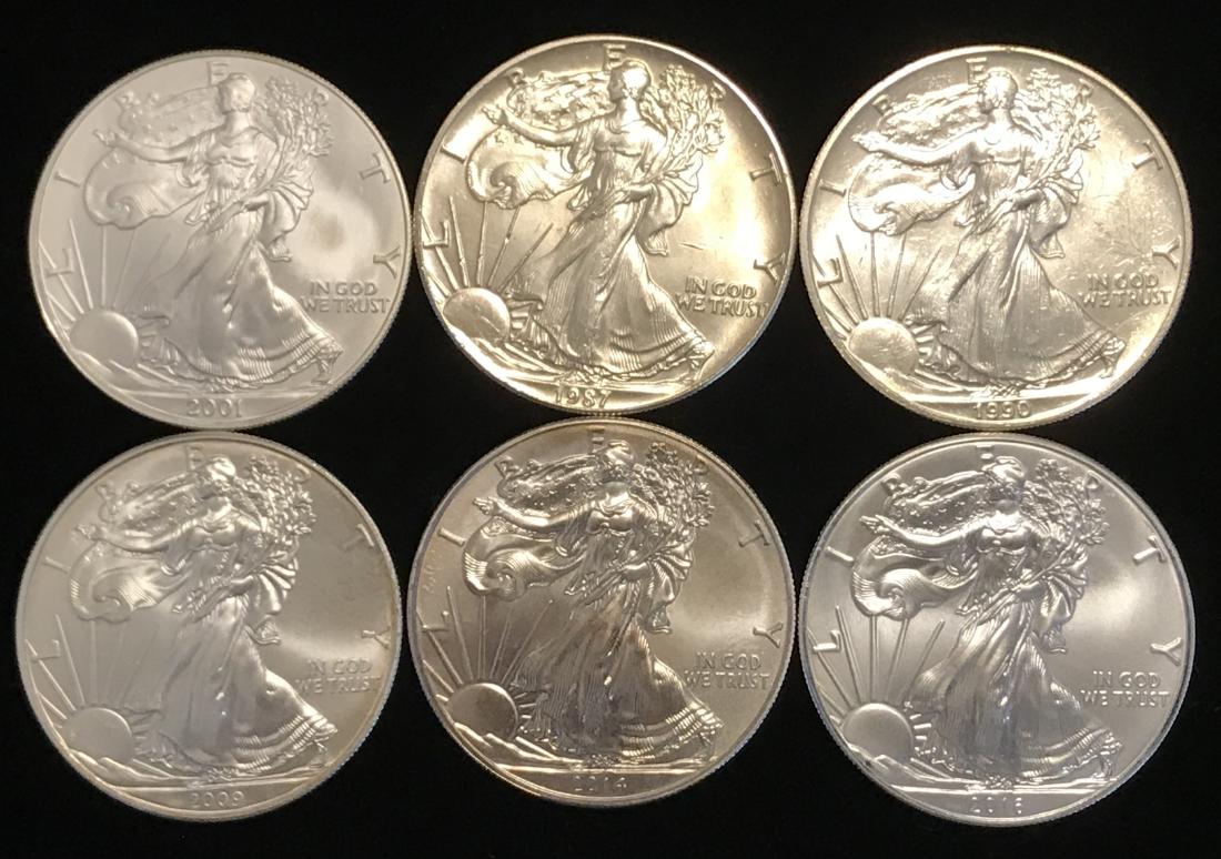 6 American Silver Eagle Dollars (1 of 2)