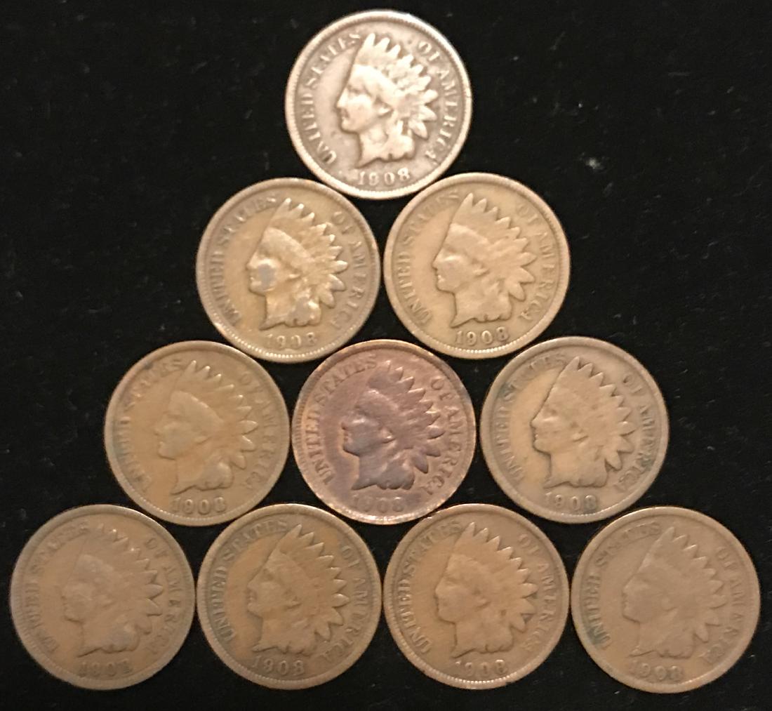 Collection of 10 Indian Head Cents (1 of 2)
