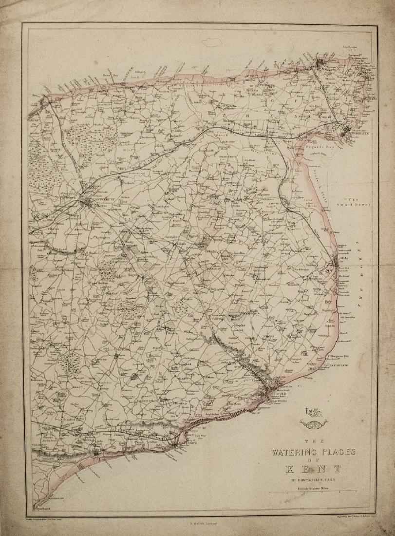 1863 Dispatch Atlas Map of Kent -- The Watering Places: Title/Content of Map: 1863 Dispatch Atlas Map of Kent -- The Watering Places of Kent Date Printed: 1863, London Cartographer: Dispatch Atlas Size: 16.8 X 11.8 in. This is a handsome and highly detaile