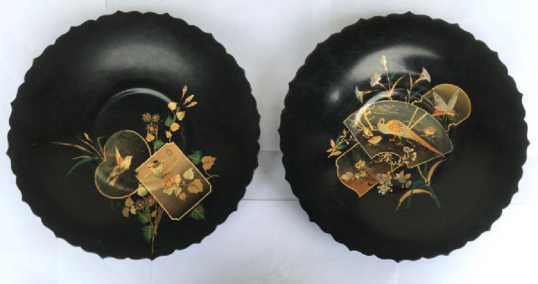 Japonisme, two English papier maché and lacquer tazzas,: Title: Japonisme, two English papier maché and lacquer tazzas, Victorian Origin: Lacquer A pair of English papier-maché tazzas with scalloped rims, c 1880. Lacquered decoration, partly transfer prin