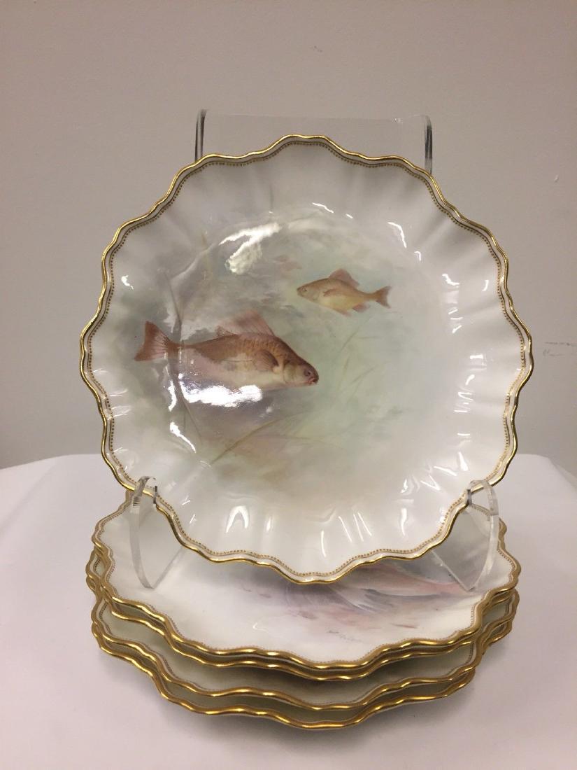 Five Antique Doulton Burslem Porcelain Fish Plates (1 of 7)