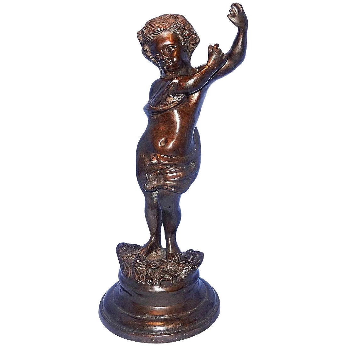 Vintage Rousseau Bronze Cherub Figure Signed: The wonderful Vintage Rousseau Bronze Cherub is in excellent condition. Attributed to Victor Rousseau based upon other Cherubs he produced. He signed his work in two different ways – either Victor R