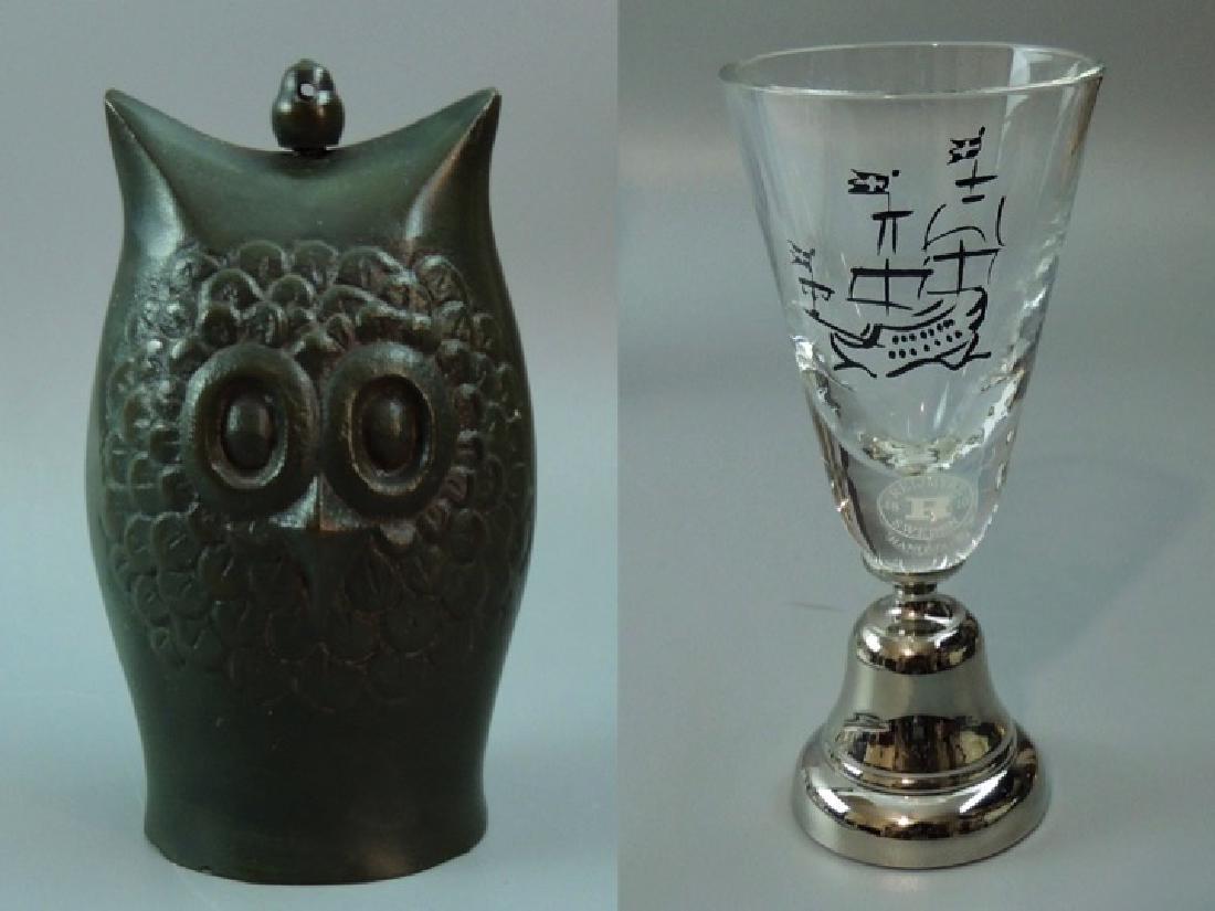 Metal Brass Figural Owl & Reijmyre Sweden Bells, Pair (1 of 10)