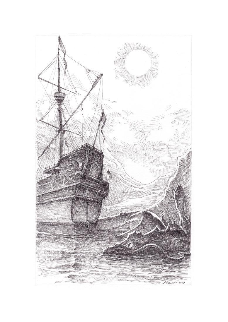 Black Dragon Legend Original Ink Drawing SIgned Framed (1 of 4)