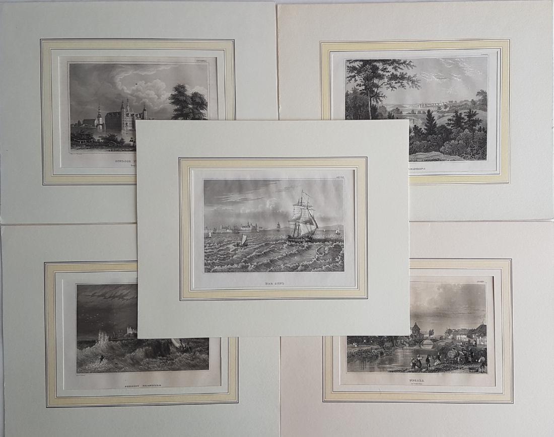 C. Reiss Engravings 5x Various Castle and Sea Views (1 of 8)