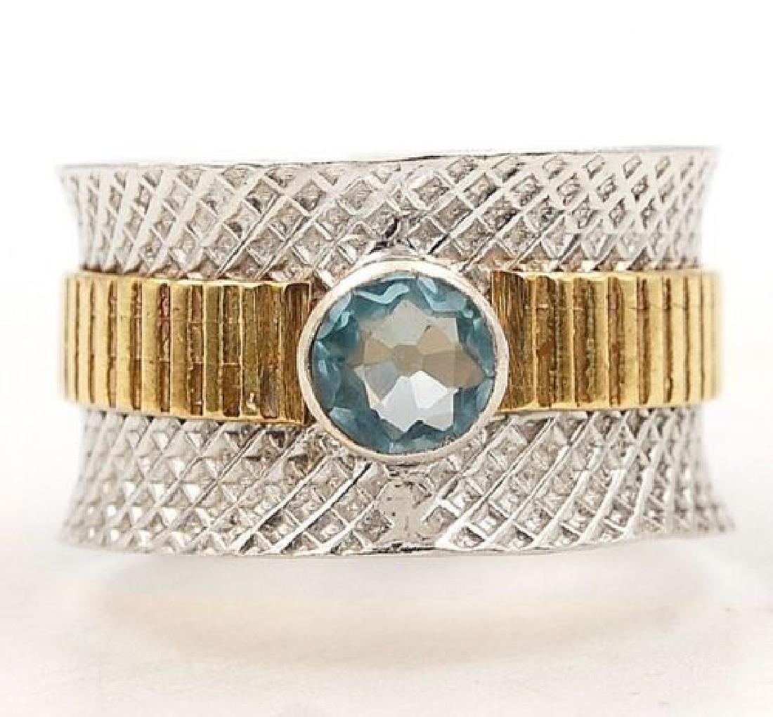 Two Tone- Aquamarine 925 Solid Sterling Silver Ring Sz (1 of 2)